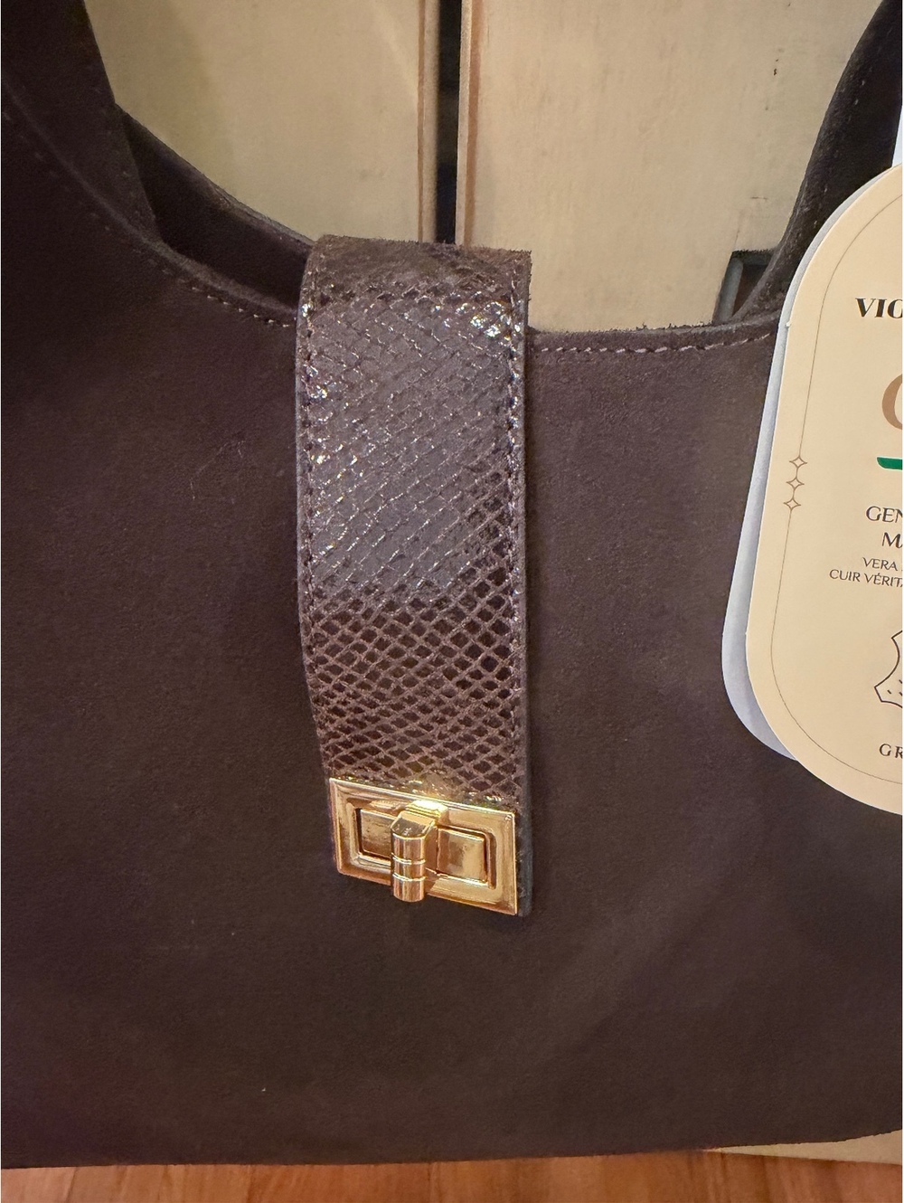 Viola Castellani Genuine Leather Brown Suede Shoulder Bag Made in Italy - Picture 3 of 8